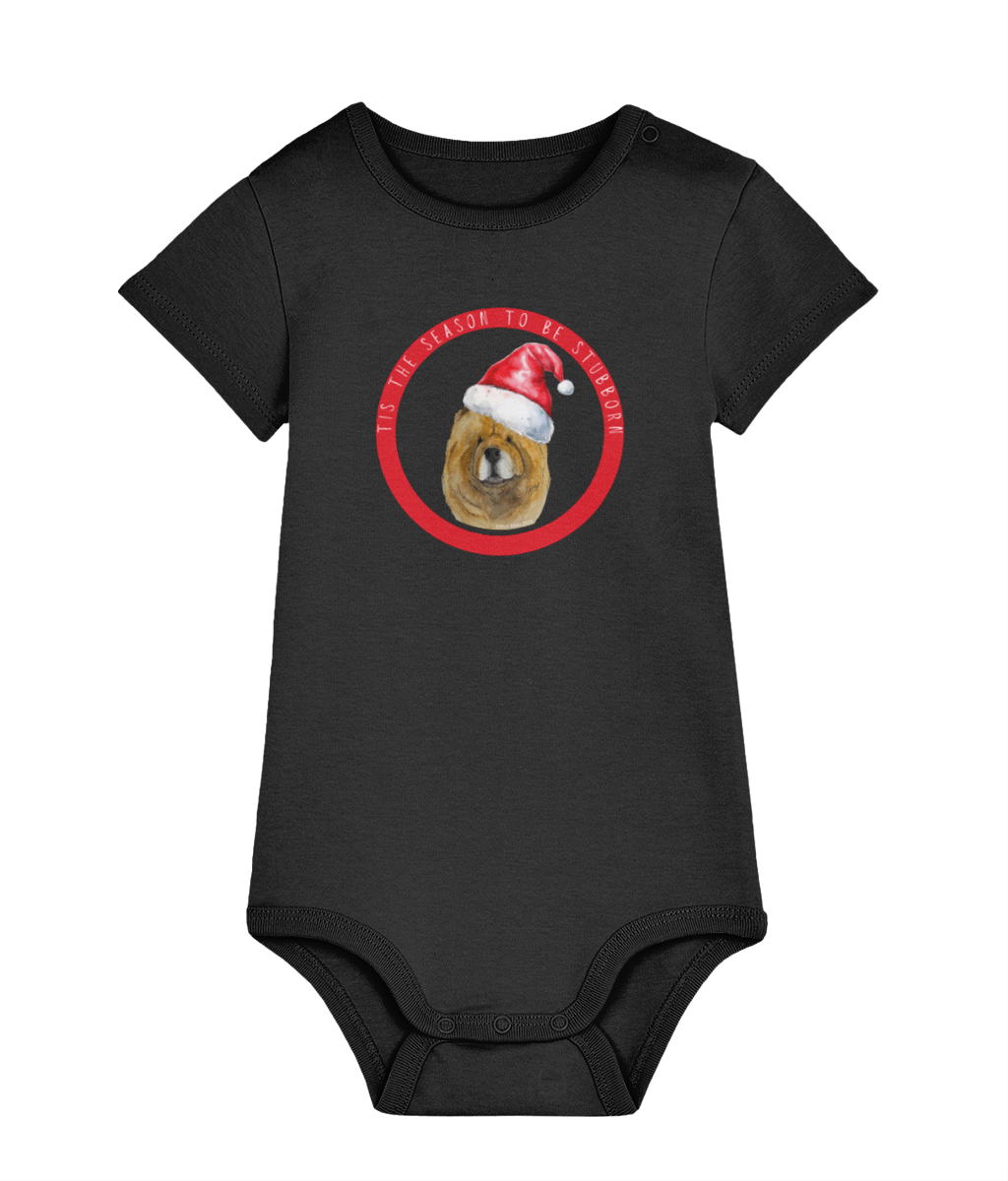 Tis the Season to Be Stubborn: Red Chow Chow Baby's Christmas Bodysuit