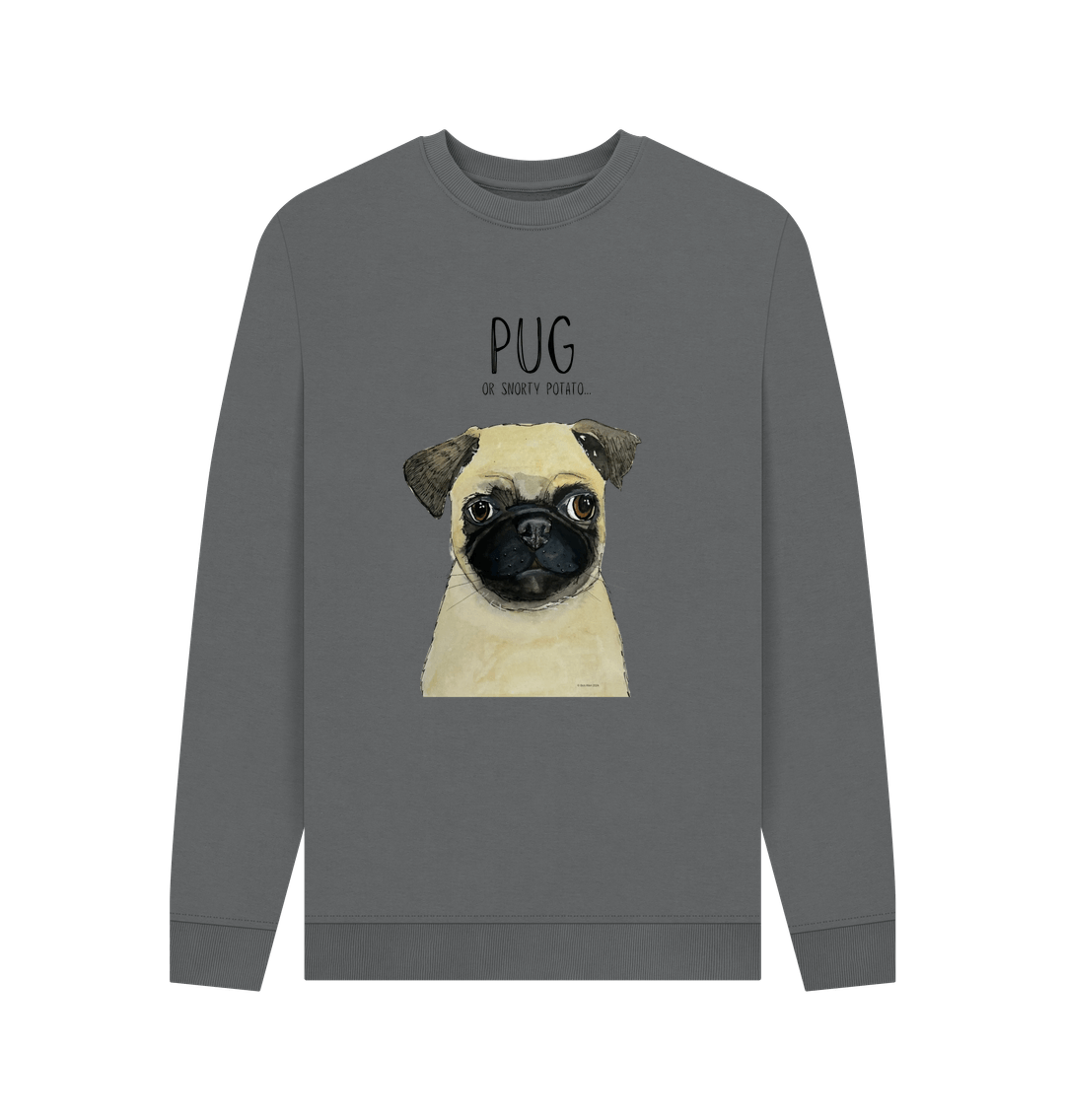 Slate Grey Pug Men's Crew Neck Sweatshirt