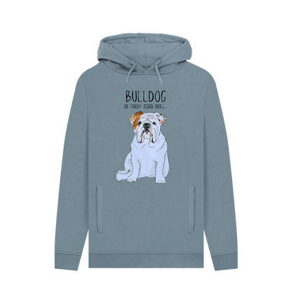 Stone Blue Bulldog Power: Furry Road Drill Men\u2019s Hoodie for Ultimate Cool!