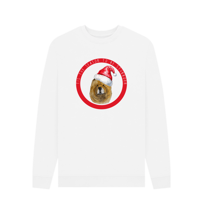 White Tis the Season to Be Stubborn: Red Chow Chow Men's Christmas Crewneck Sweatshirt