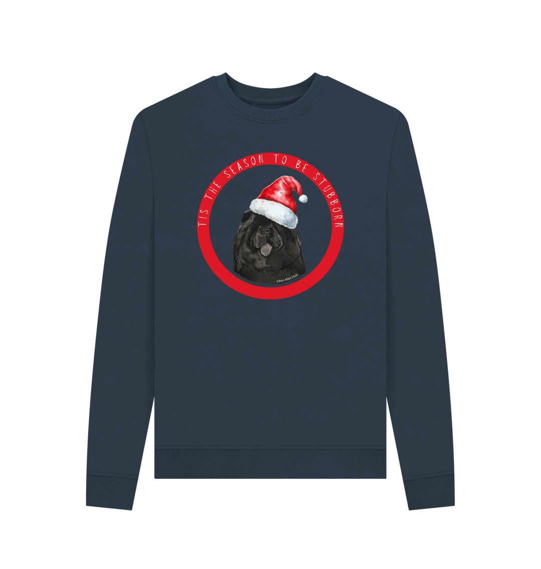 Navy Blue Tis the Season to Be Stubborn: Black Chow Chow Women's Christmas Crewneck Sweatshirt