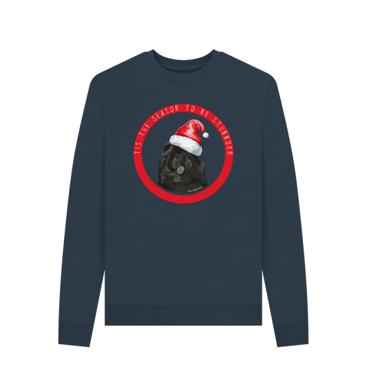 Navy Blue Tis the Season to Be Stubborn: Black Chow Chow Women's Christmas Crewneck Sweatshirt