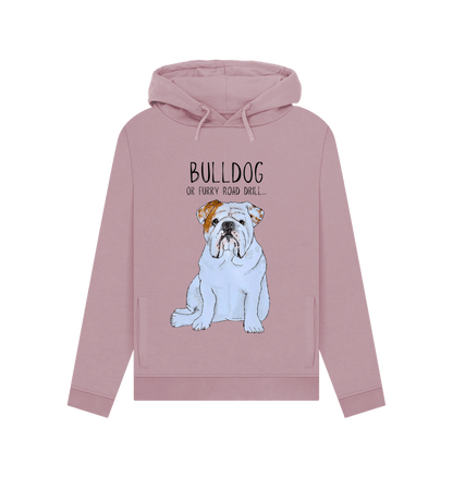 Mauve Bulldog Bold: Furry Road Drill Women\u2019s Hoodie for Rebel Comfort!