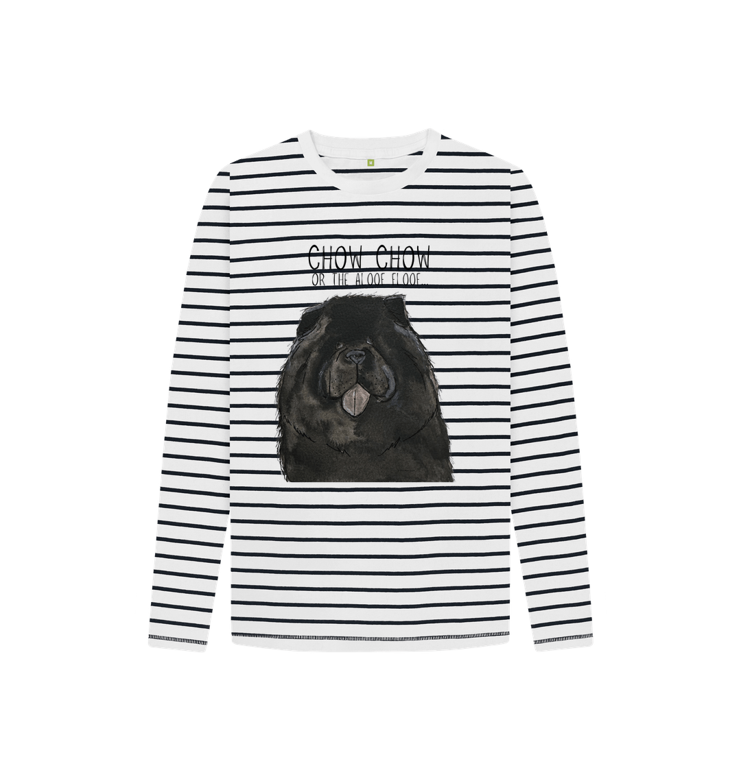 Navy Stripes Black Chow Chow Child's Breton Long Sleeved T Shirt