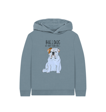 Stone Blue Furry Road Bulldog Hoodie: Unleash Your Kid\u2019s Inner Road Warrior!