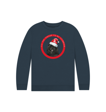 Navy Blue Tis the Season to Be Stubborn: Black Chow Chow Child's Christmas Crewneck Sweatshirt