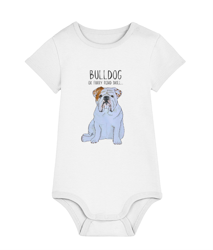 Furry Road Warrior: Bulldog Baby Bodysuit for Little Rebels!