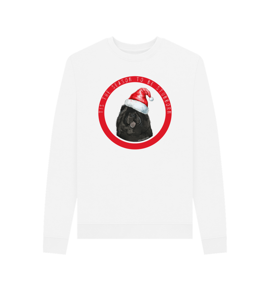 White Tis the Season to Be Stubborn: Black Chow Chow Women's Christmas Crewneck Sweatshirt