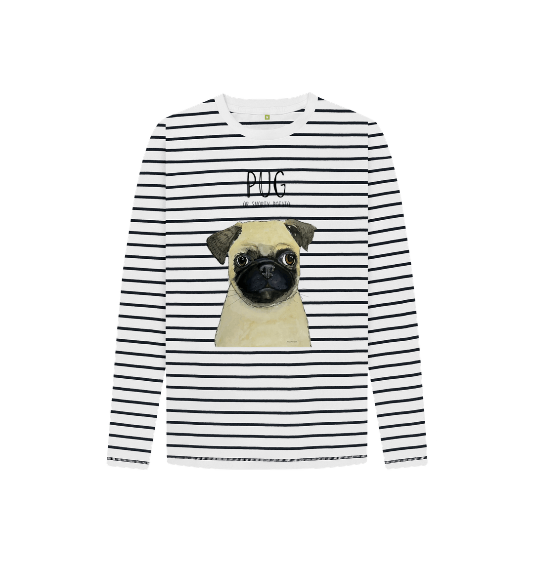 Navy Stripes Pug Child's Breton Strip Long Sleeved T Shirt