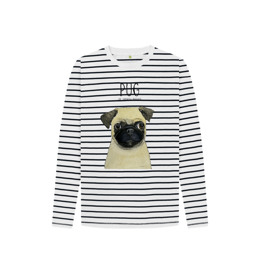 Navy Stripes Pug Child's Breton Strip Long Sleeved T Shirt