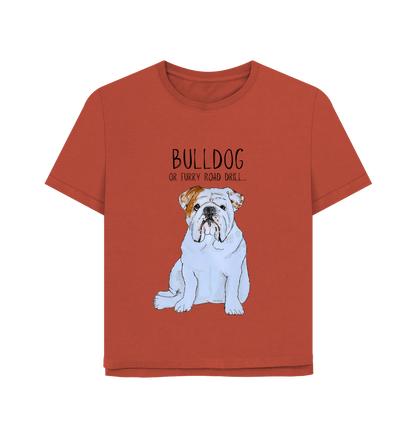 Rust Bulldog Chic: Furry Road Drill Women\u2019s Tee for Fierce Fashion!