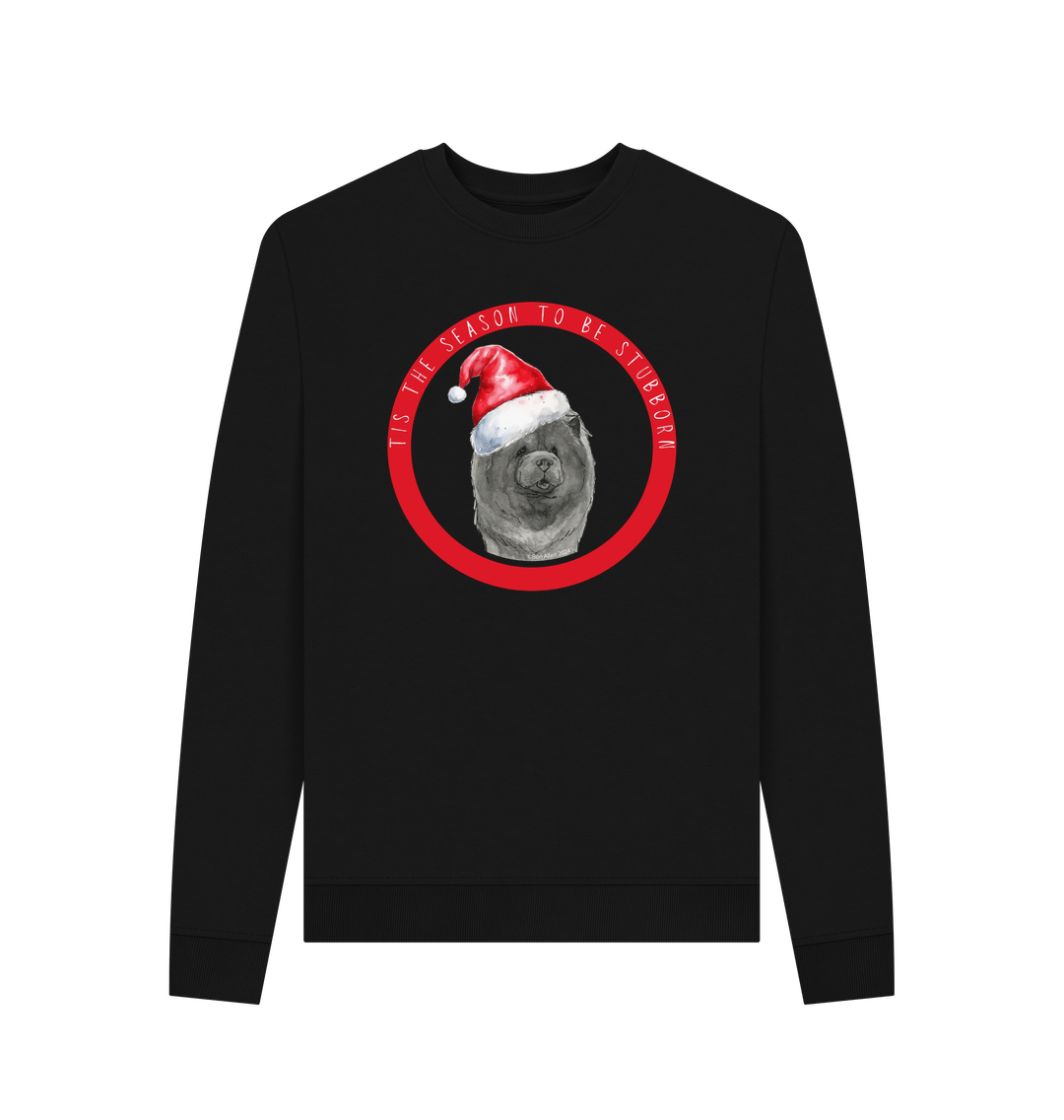 Black Tis the Season to Be Stubborn: Blue Chow Chow Women's Christmas Crewneck Sweatshirt