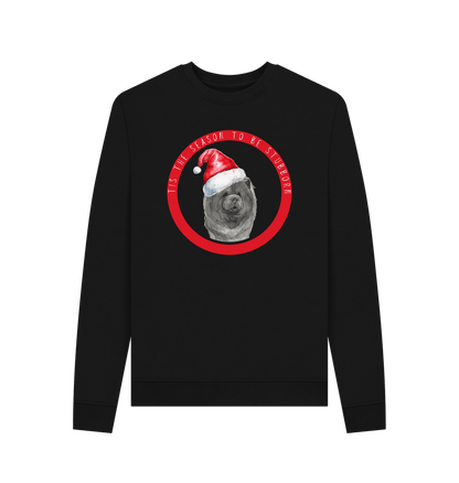 Black Tis the Season to Be Stubborn: Blue Chow Chow Women's Christmas Crewneck Sweatshirt