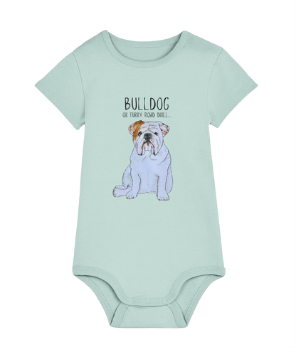 Furry Road Warrior: Bulldog Baby Bodysuit for Little Rebels!