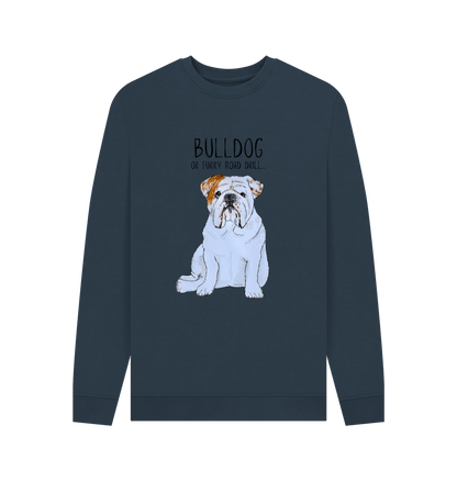 Navy Blue Bulldog Grit: Furry Road Drill Men\u2019s Crewneck Sweatshirt for the Bold!