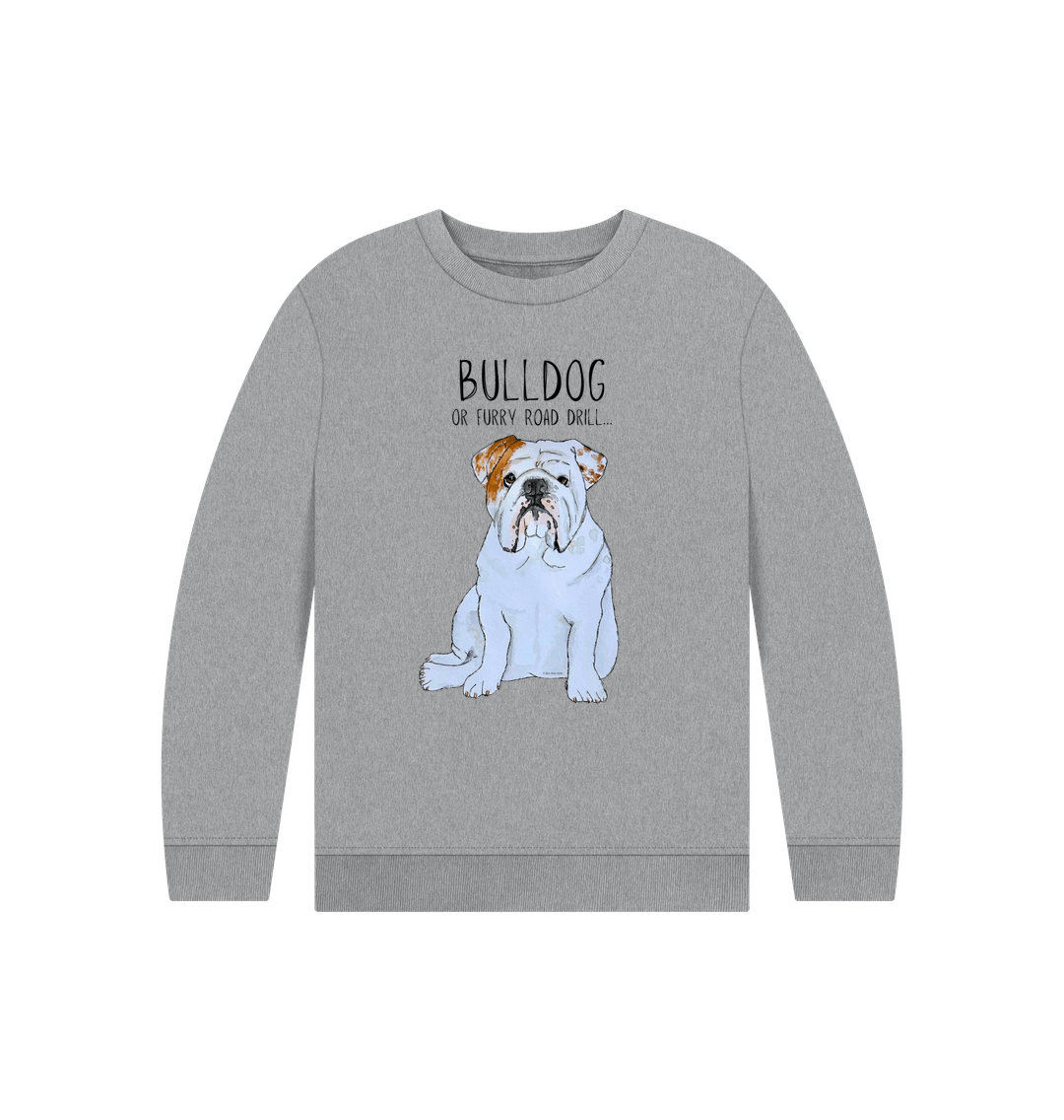 Athletic Grey Furry Road Cool: Bulldog Power Kid\u2019s Sweatshirt for Playtime Warriors!