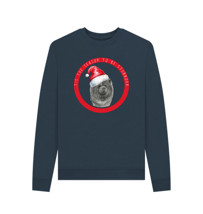 Navy Blue Tis the Season to Be Stubborn: Blue Chow Chow Women's Christmas Crewneck Sweatshirt