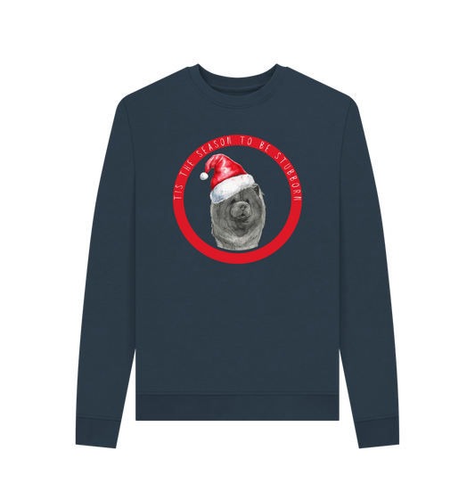 Navy Blue Tis the Season to Be Stubborn: Blue Chow Chow Women's Christmas Crewneck Sweatshirt