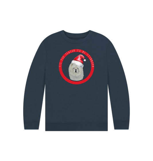 Navy Blue Tis the Season to Be Stubborn: Cream Chow Chow Child's Christmas Crewneck Sweatshirt