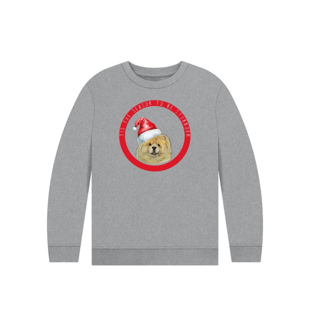 Athletic Grey Tis the Season to Be Stubborn: Fawn Chow Chow Kids' Christmas Sweatshirt