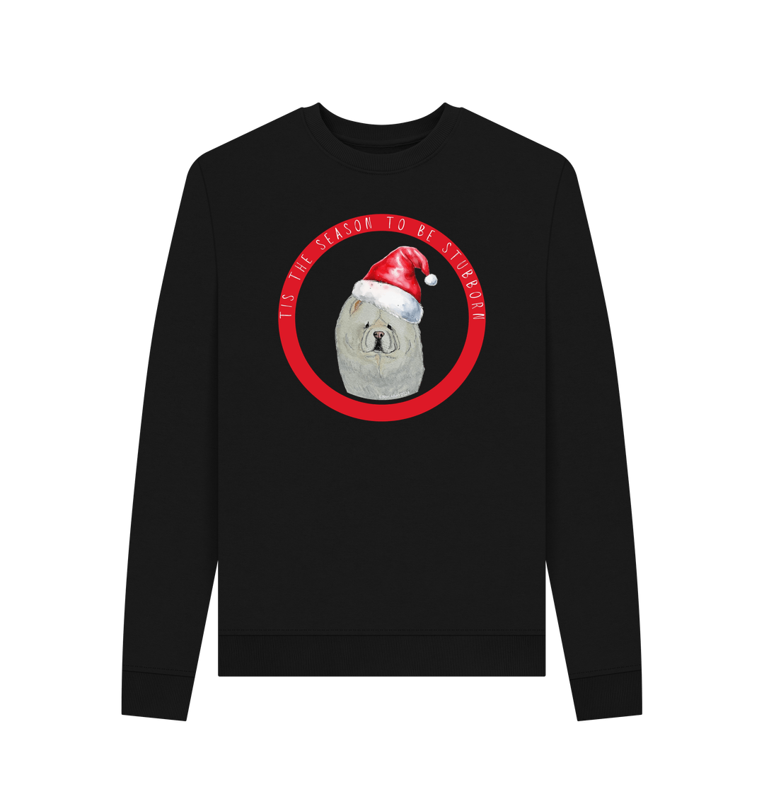 Black Tis the Season to Be Stubborn: Cream Chow Chow Women's Christmas Crewneck Sweatshirt