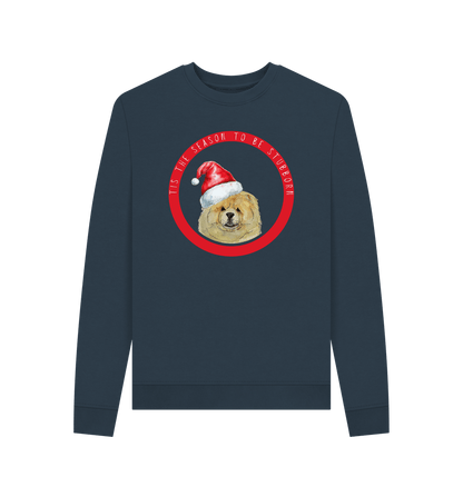 Navy Blue Tis the Season to Be Stubborn: Fawn Chow Chow Women's Christmas Sweatshirt