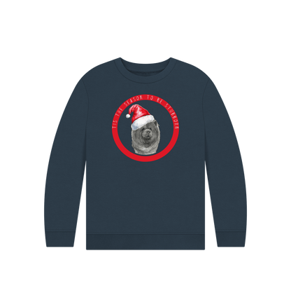 Navy Blue Tis the Season to Be Stubborn: Blue Chow Chow Child's Christmas Crewneck Sweatshirt