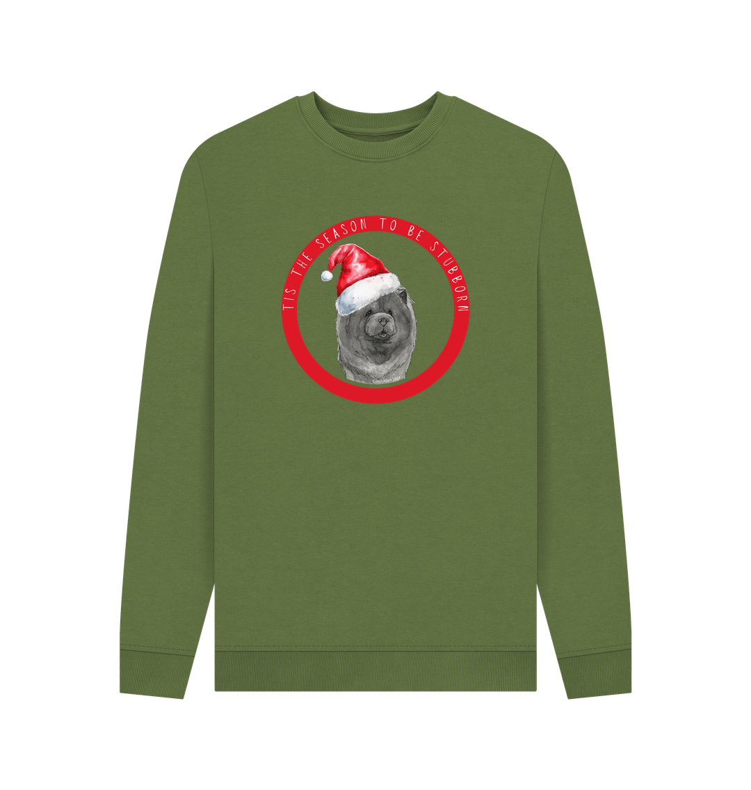 Khaki Tis the Season to Be Stubborn: Blue Chow Chow Men\u2019s Christmas Crewneck Sweatshirt