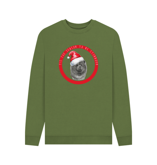 Khaki Tis the Season to Be Stubborn: Blue Chow Chow Men\u2019s Christmas Crewneck Sweatshirt