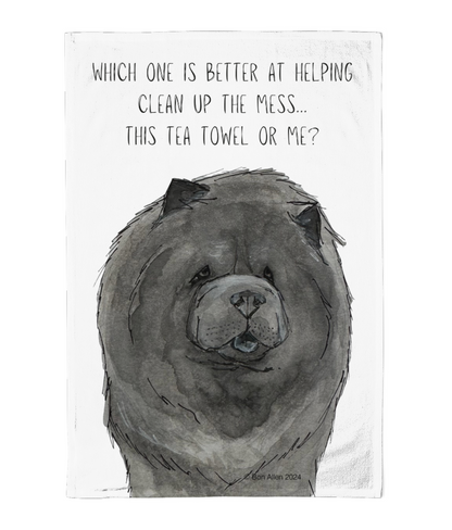 Make Cleanup Fun with the Blue Chow Chow Tea Towel – Featuring the Aloof Floof!