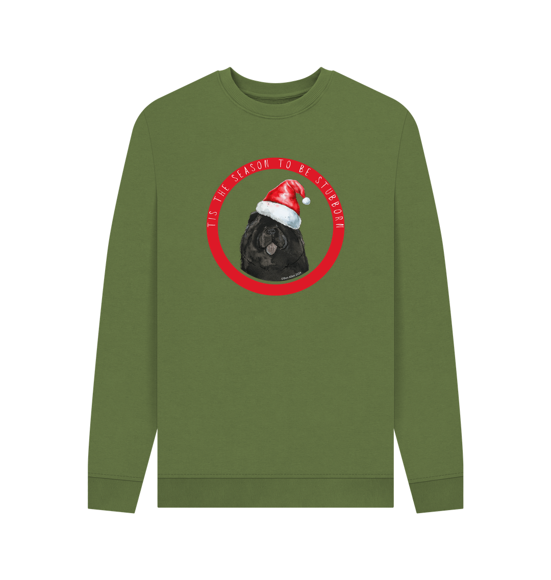 Khaki Tis the Season to Be Stubborn: Black Chow Chow Men's Christmas Crewneck Sweatshirt