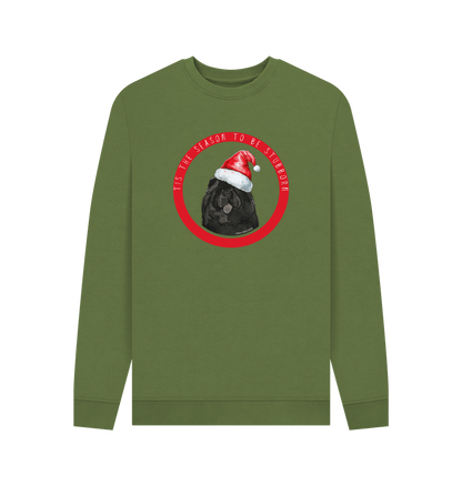 Khaki Tis the Season to Be Stubborn: Black Chow Chow Men's Christmas Crewneck Sweatshirt