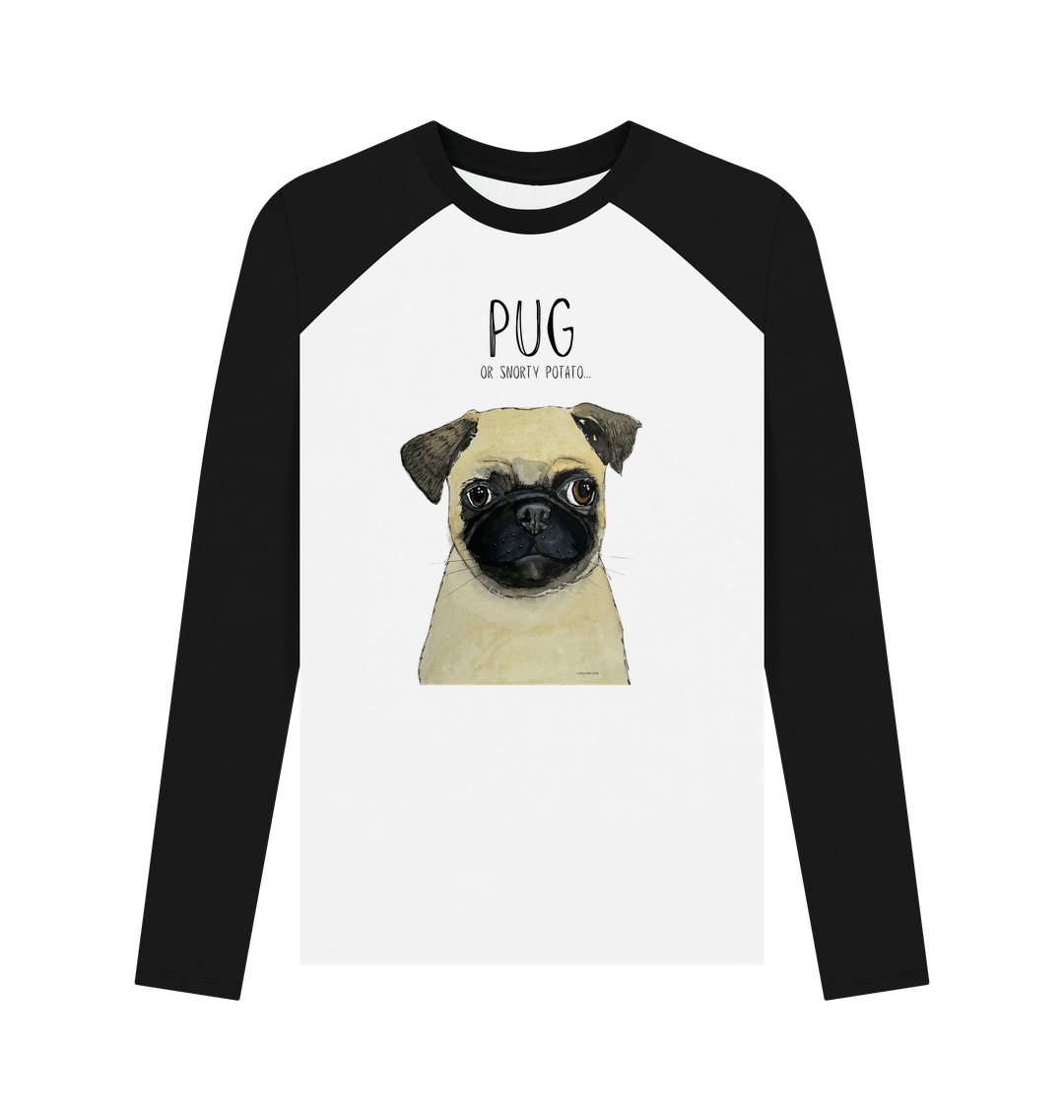 Black-White Pug Men's Long Sleeved Baseball T Shirt