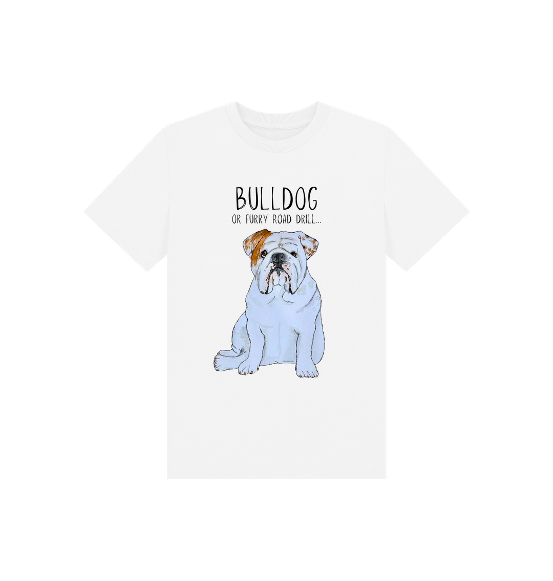 White Paw-some Power: Furry Road Drill Bulldog Kid\u2019s T-Shirt for Mini Rebels!