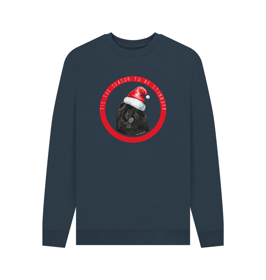 Navy Blue Tis the Season to Be Stubborn: Black Chow Chow Men's Christmas Crewneck Sweatshirt