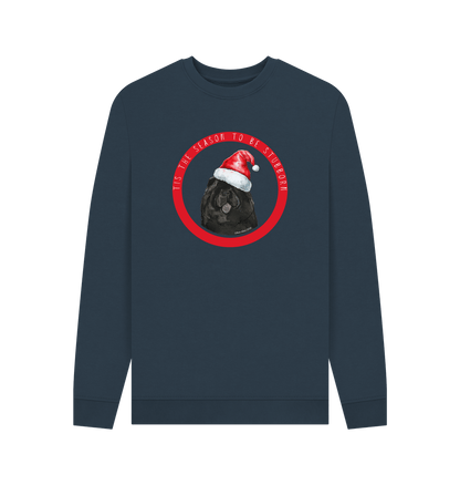 Navy Blue Tis the Season to Be Stubborn: Black Chow Chow Men's Christmas Crewneck Sweatshirt