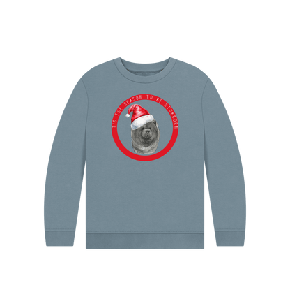 Stone Blue Tis the Season to Be Stubborn: Blue Chow Chow Child's Christmas Crewneck Sweatshirt