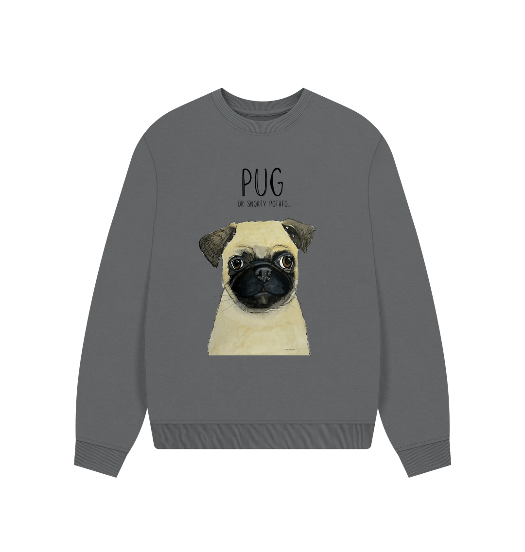 Slate Grey Pug Women's Oversized Sweatshirt