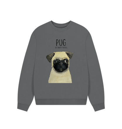 Slate Grey Pug Women's Oversized Sweatshirt