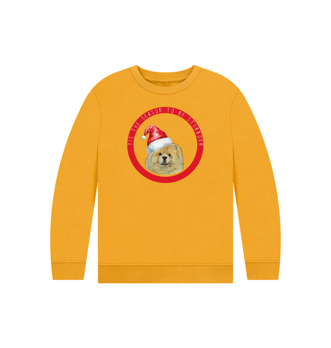 Mustard Tis the Season to Be Stubborn: Fawn Chow Chow Kids' Christmas Sweatshirt