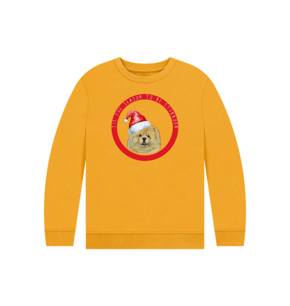 Mustard Tis the Season to Be Stubborn: Fawn Chow Chow Kids' Christmas Sweatshirt