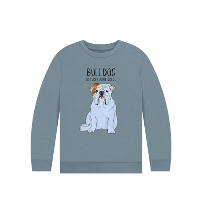 Stone Blue Furry Road Cool: Bulldog Power Kid\u2019s Sweatshirt for Playtime Warriors!