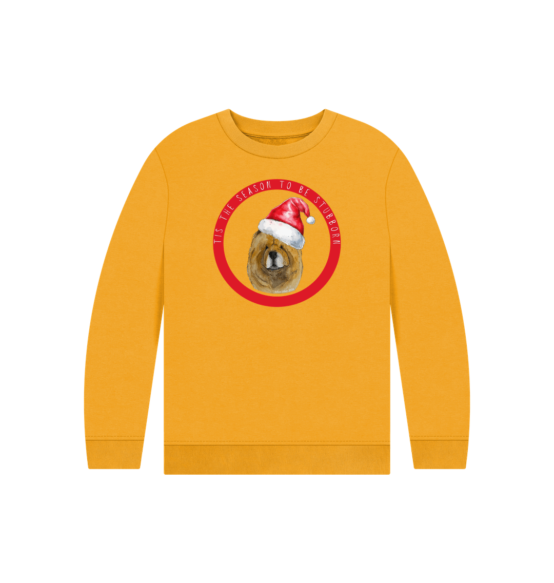 Mustard Tis the Season to Be Stubborn: Red Chow Chow Child's Christmas Crewneck Sweatshirt