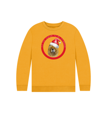 Mustard Tis the Season to Be Stubborn: Red Chow Chow Child's Christmas Crewneck Sweatshirt