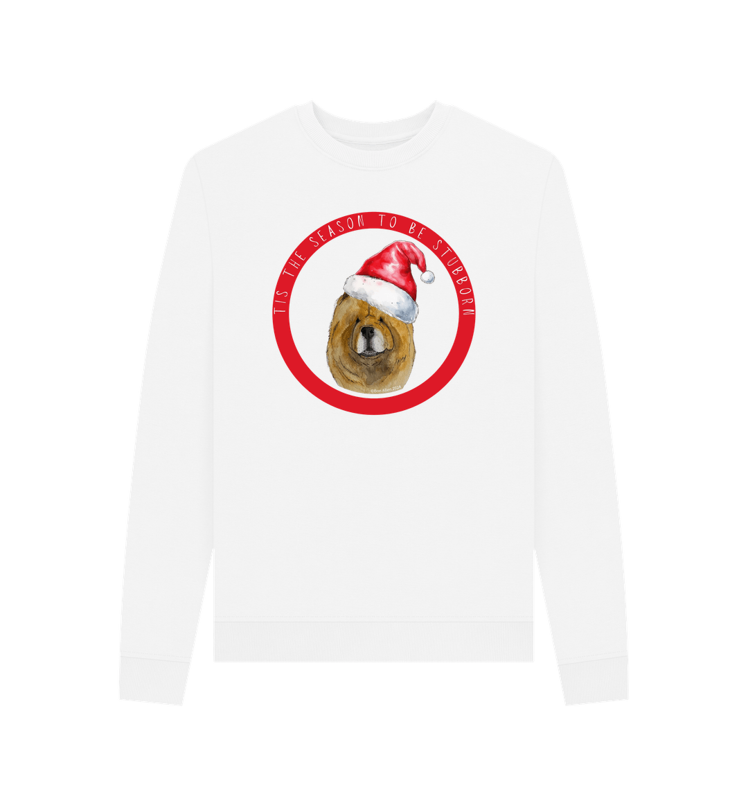 White Tis the Season to Be Stubborn: Red Chow Chow Women's Christmas Crewneck Sweatshirt