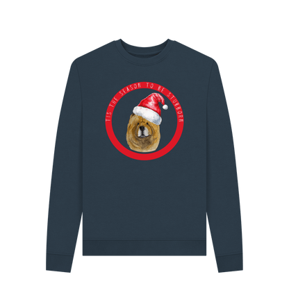 Navy Blue Tis the Season to Be Stubborn: Red Chow Chow Women's Christmas Crewneck Sweatshirt