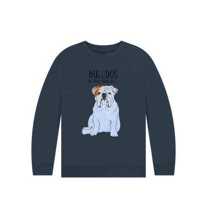 Navy Blue Furry Road Cool: Bulldog Power Kid\u2019s Sweatshirt for Playtime Warriors!