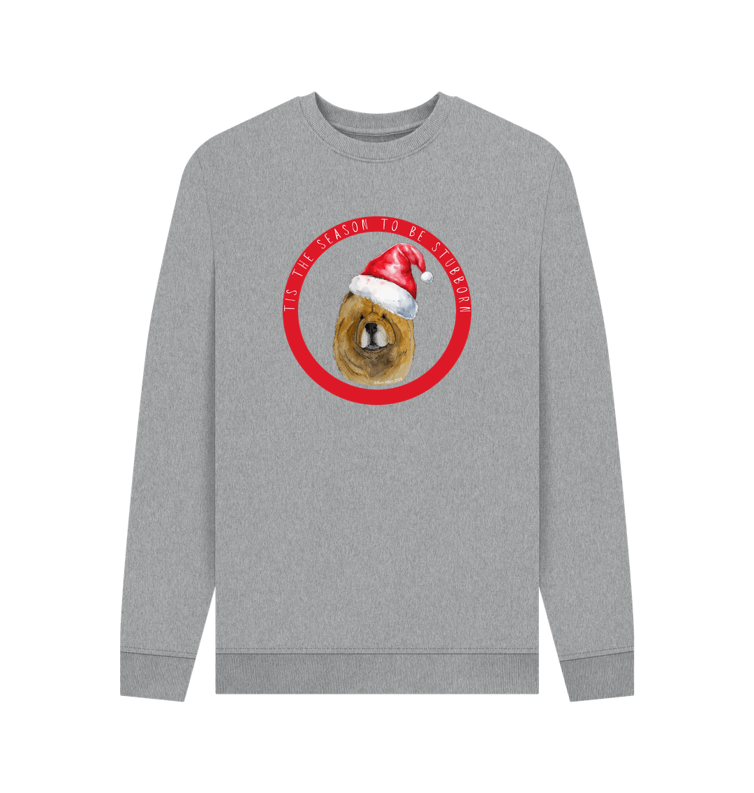 Light Heather Tis the Season to Be Stubborn: Red Chow Chow Men's Christmas Crewneck Sweatshirt