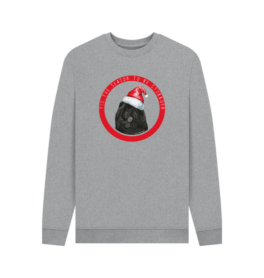 Light Heather Tis the Season to Be Stubborn: Black Chow Chow Men's Christmas Crewneck Sweatshirt