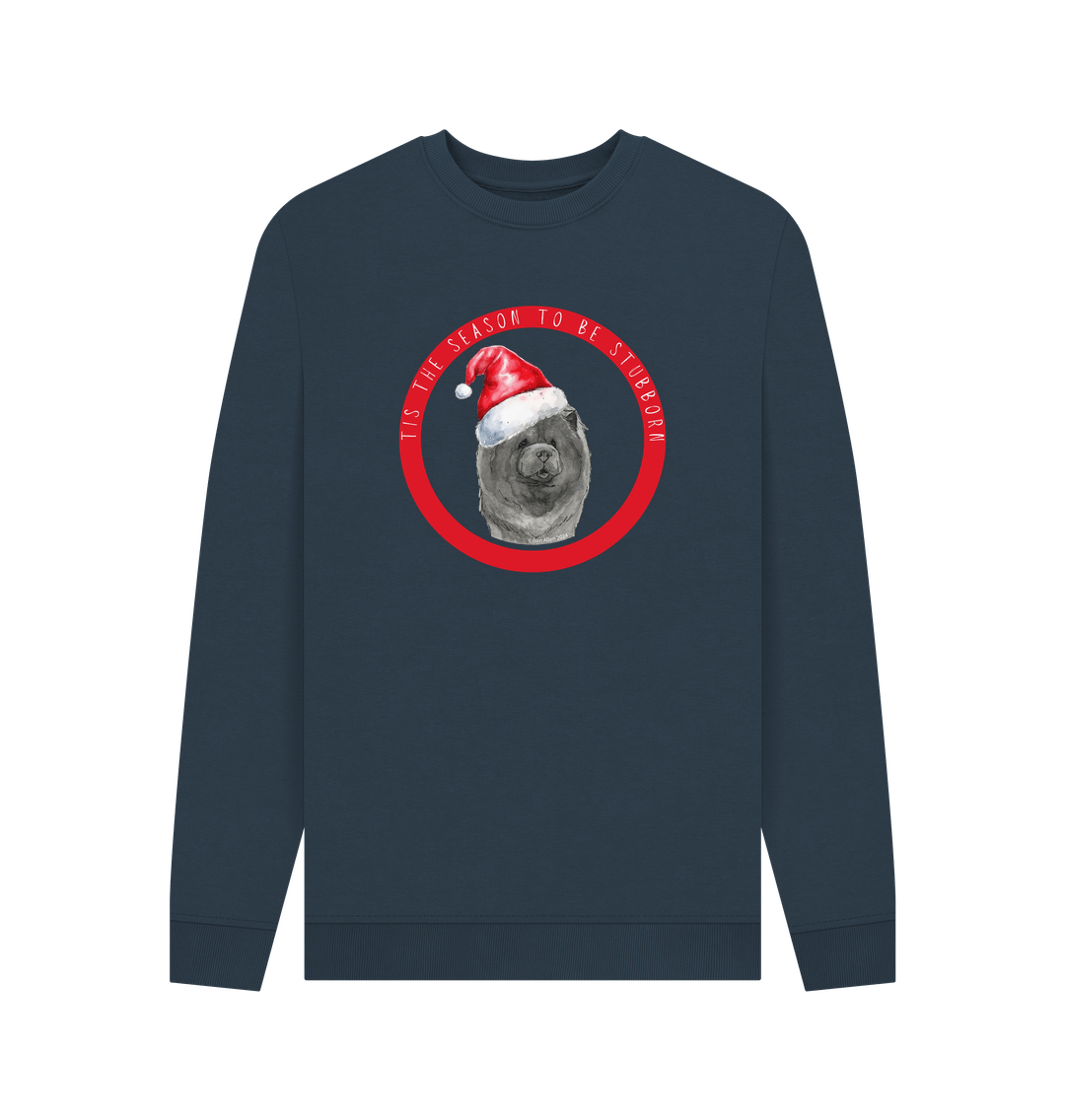 Navy Blue Tis the Season to Be Stubborn: Blue Chow Chow Men\u2019s Christmas Crewneck Sweatshirt